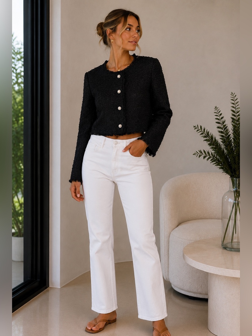H&M Black Texture Short Blazer